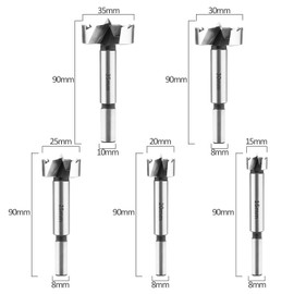 HPHOPE Forstner Bit Sets for Wood (5Pcs:15, 20, 25, 30, 35mm), Wood Forstner Drill bit Sets, Round Shank Drill, Length 90mm