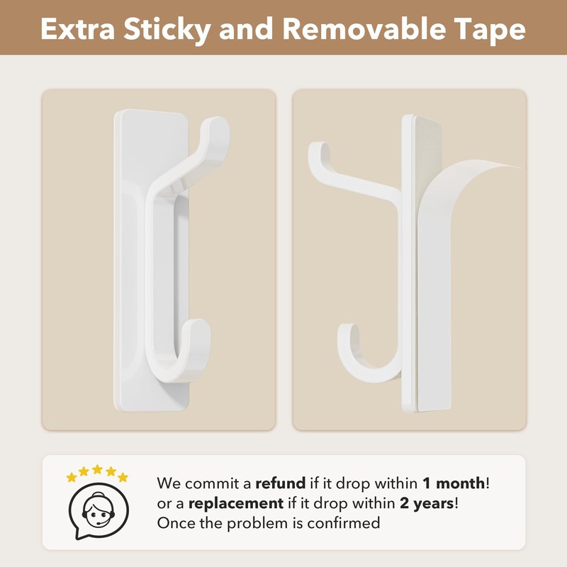 12-Pack Stick on Hooks for Hanging - Extra Sticky 6KG