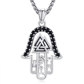 925 Hamsa Hand Necklace for Men Women Sterling Silver Hamsa Hand of Fatima Pendant Fashion Jewelry for Men Women