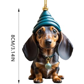 Pack of 7 Dachshund Christmas Tree Decorations - Funny Dog Christmas Tree Hanging Ornaments 2D Acrylic Decorative Pendant for Dogs Dachshund with Hat