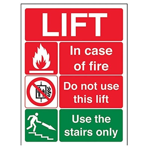 VSafety 65005AN-G "Lift Fire Notice" Warning Machinery Sign, Glow In