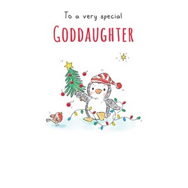 Piccadilly Greetings Christmas Card To a Very Special Goddaughter Penguin - 8 x 6 inches