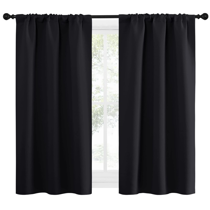 NICETOWN - Cortinas Opacas con Bolsillo para cortinero (Negro, 1