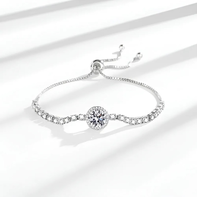 Pulsera Mujer Diamara Moissanita Plata 925 Ajustable Dijes Elegante