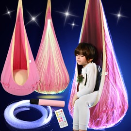 OUTREE Pod Swing Featuring Fiber Optic with 10 Colors and 17 Effects. Sensory Swing Suitable for Individuals with Sensory Needs (Pink)