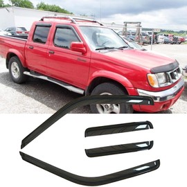 Puermto Side Window Visor Wind Vent Deflector fit for 2000-2004 Nissan Frontier Crew Cab with 4 Full Size Doors,4pcs Nice Looking Outside Mount Style Sun Rain Guards Set 94627