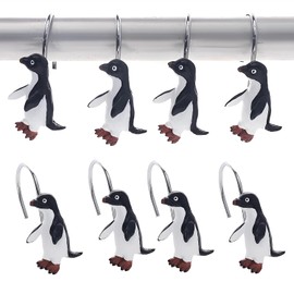 LLYSTTDS Penguin Shower Curtain Hooks 12pcs Metal Decorative Shower Curtain Hooks Rust Proof Shower Curtain Rings for Bathroom Bathroom Accessories Set