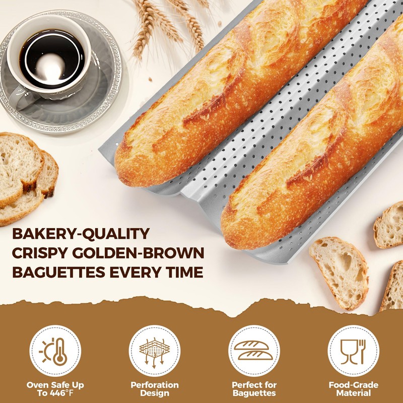 Yupjlia Baguette Bread Pan, Premium Nonstick Perforated French Bread Baking