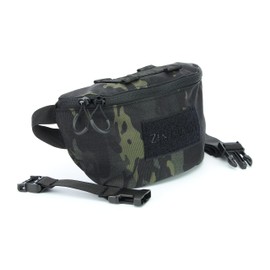 Zentauron Waist Bag Modular 1.8 L Bum Bag 2 Compartments MOLLE Removable Strap Tactical Belt Bag, Multicam Black