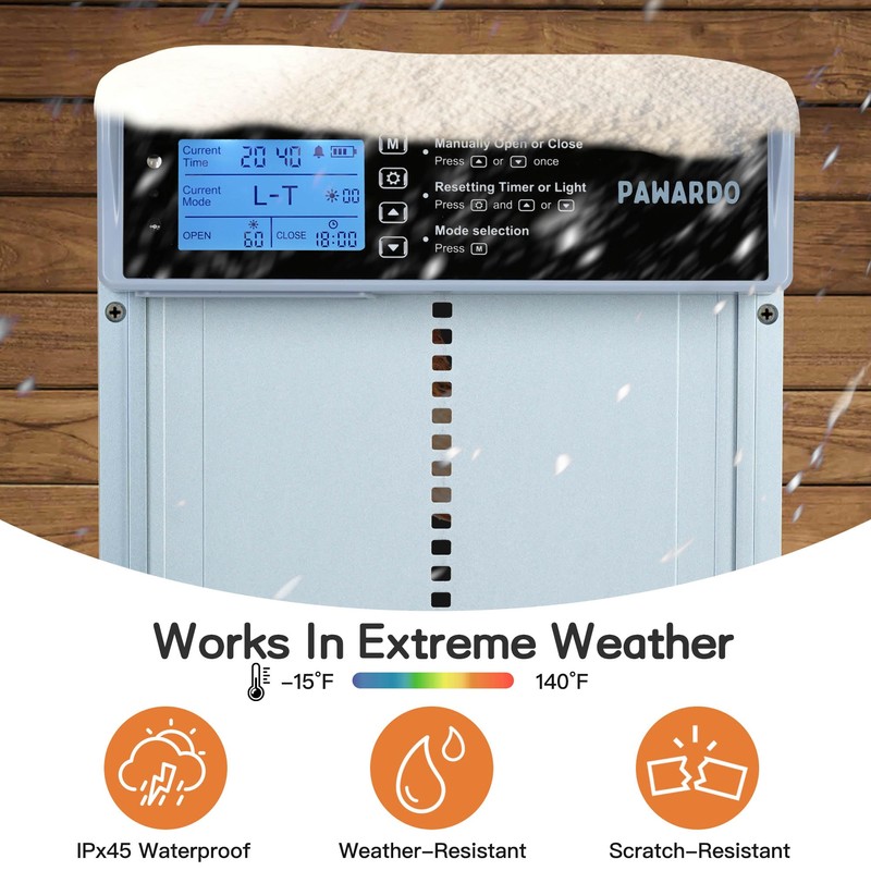 Automatic Chicken Coop Door, LCD Display, 5 Modes, Timer &