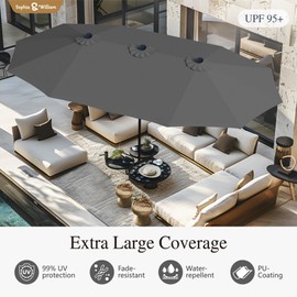 Sophia & William 15 ft Extra Large Patio Umbrella with Base Included, Rectangular Outdoor Umbrella Heavy Duty, Market Umbrella Double-sided Fade Resistant for Pool Garden Backyard, Light Gray