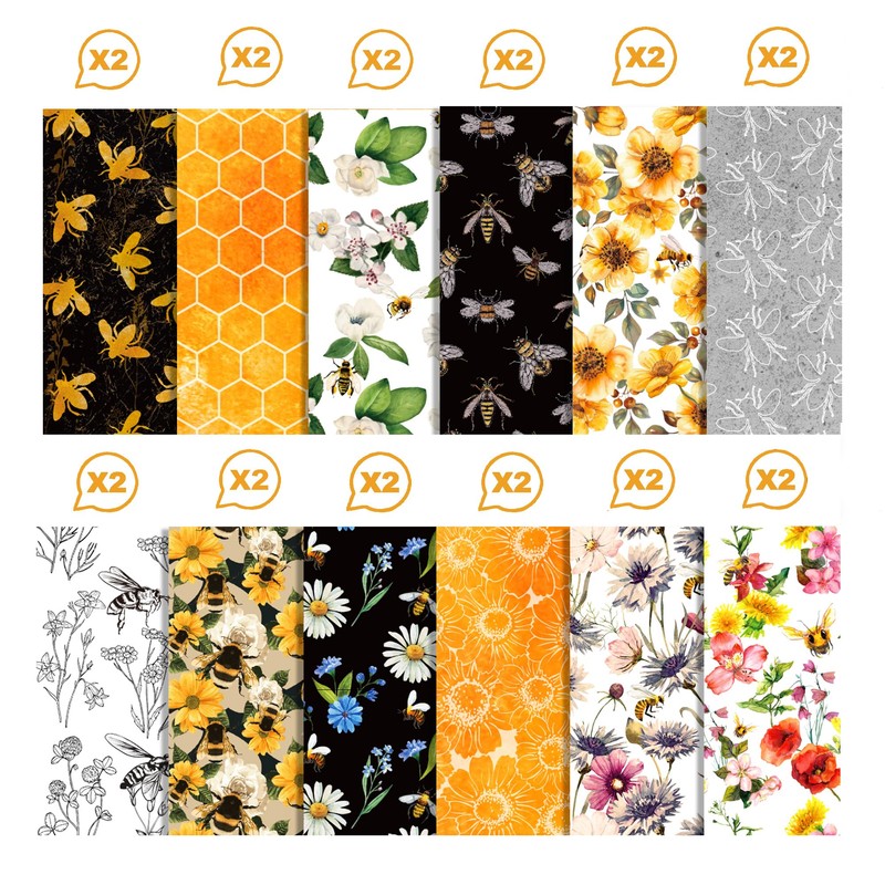 24 Sheets Gold Honey Bee & Autumn Flower Scrapbook Paper