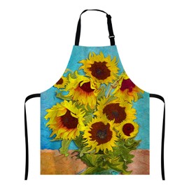 Wasach Van Gogh Apron, Oil Painting Sunflower Apron,Adjustable Neck Bib Apron for Men Women,Suitable for Kitchen Cooking Waitress Chef Apron