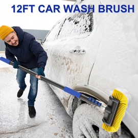 SKGPOLE Car Wash Brush with 12FT Long Handle, Car Cleaning Brush 12-Inch Soft Bristles, 3-12Foot Aluminium Telescoping Pole for Scratch-Free Cleaning RV, Boats, House Siding, Floors, Solar Panels