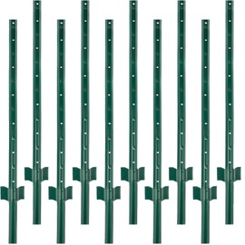 Fence Posts Pack of 10, Metal Fence Post 5 Feet, Heavy Duty Fence Posts Rust-Resistant and No Dig with U-Channel for Holding Garden Wire Fence, Corner Anchor Posts etc