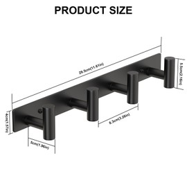PMMASTO Coat Rack Wall Mounted, 4 "T Shaped Wall Hooks for Hanging, Heavy Duty Stainless Steel Coat Hook Rail for Hat Towel Robes in Bathroom Kitchen Mudroom Entryway (Black, 2PC)