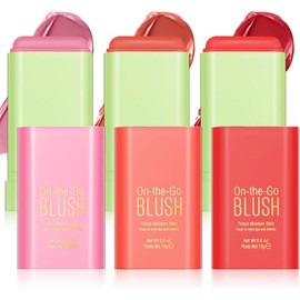 LOPHE 3Pcs Lipstick Blusher Stick, Long Lasting 3 in 1 Blush Stick for Cheeks Lips Eyes, Waterproof Lightweight Cream Blush, Moisturize and Blendable Blushers for Women Girls Cheeks Makeup