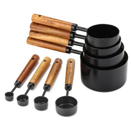 Measuring Cups and Spoons Set Stainless Steel Measuring Cups and Spoons with Wood Handle for Dry and Liquid Ingredient