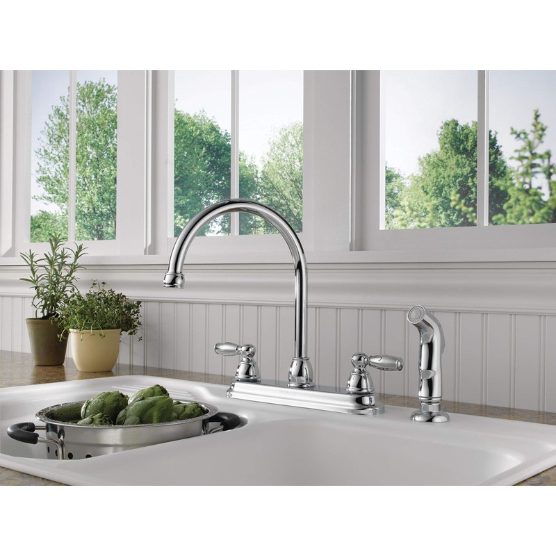 Peerless Claymore 2-Handle Kitchen Sink Faucet with Side Sprayer, Chrome
