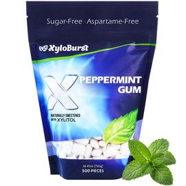 XyloBurst Gum | Xylitol Chewing Gum | Sugar Free, Gluten Free, Keto Friendly | Aspartame Free Gum For Oral Health | Peppermint | 500-Count Bag