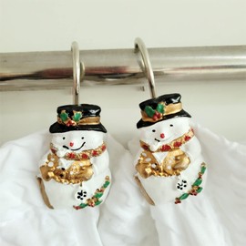 Twofishes Home Fashion Snowman Shower Curtain Rings S/12 Decorative Anti Proof Christmas Snowman Shower Curtain hooks Pack of 12