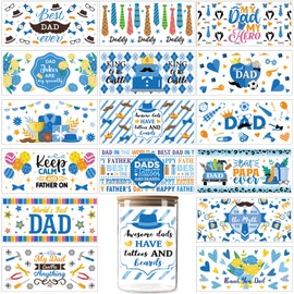 Kosiz 16 Sheets UV DTF Cup Wrap Transfer Stickers for Glass Sticker Rub on Transfers for Crafting Waterproof 16 oz UV DTF Cup Wraps Decals for Furniture Craft (Father's Day)