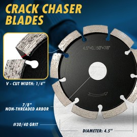 4.5" Diamond Crack Chaser Blades for Routing and Repairing Cracks in Concrete and Asphalt - 1/4" Width with a 7/8" Non-Threaded Arbor