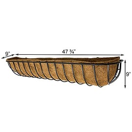 We Love Hummingbirds 48" Black Blacksmith Wall Trough with Coco Liner for Outdoors, Garden, Backyard, and Home Decor