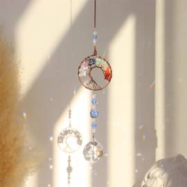 Crystal Suncatcher - Szetosy Sun Catchers for Windows Colorful Circle Longevity Tree Ornaments Glass Suncatcher Rainbow Maker for Home Garden Car Decoration