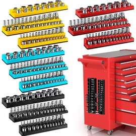 Datanly 12 Pcs Magnetic Socket Organizer Set Compatible with SAE and Metric Magnetic Holders 1/4'', 3/8'', 1/2'' Drive Socket Trays Hold 286 Standard and Deep Size, No Sockets(Colors B)