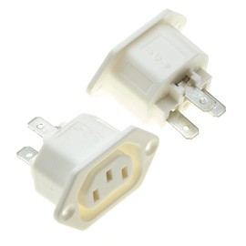 IEC Flange Mount Socket - White, Pack of 2 - AC 250V 10A 320 C13 Socket with 3 Pins, Input, Module, Plug, Straight