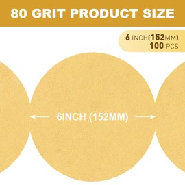 BELINOVA 100PCS 6 inch PSA Sanding Discs 80 Grit Self Adhesive Sticky-Back Sandpaper for DA Sander Orbital Sander Aluminum Oxide Sanding Disc Roll for Woodworking Metal Finishing