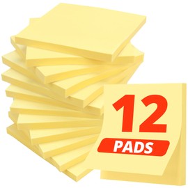 Sticky Notes, 12 Pads, 3x3 inches, Yellow Self-Stick Note Pads, Perfect for Office, Study, and Daily Life Organization - Yellow