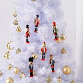 THE TWIDDLERS - 6 Wooden Christmas Nutcracker Soldier Ornaments, 13cm / 5" - Tree Hanging Decorations in Festive Xmas Designs with Moving Parts