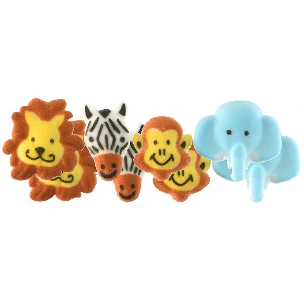 Lucks Dec-Ons Molded Sugar/Cup-Cake Topper, Jungle Animals, 1 1/4 - 1 1/2 Inch, 8 Count
