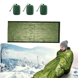 Survival Sleeping Bag, Emergency Bivvy Bag Emergency Rescue Blanket Reusable for Camping Backpacking Hiking Festivals Outdoor Activities 3PCS Green