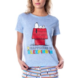 INTIMO Peanuts Women's Snoopy Happiness is Sleeping In Shirt And Pants Sleepwear Pajama Set (Small)