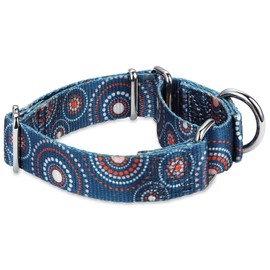 Dazzber Martingale Collar Floral Print Dog Collar, No Pull Pet Collar, Heavy Duty Adjustable Dog Collar, Medium, Neck 14 Inch to 21 Inch, Firework Dots-Indigo