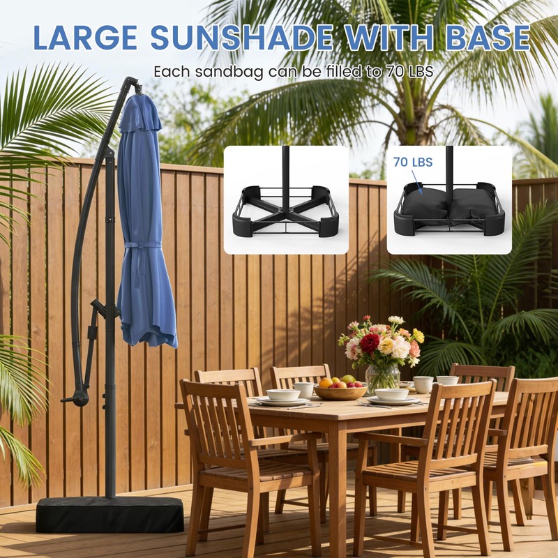DoCred 10FT Cantilever Offset Patio Umbrella with Base Included, Navy