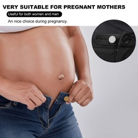 6Pcs Belt Extension Buckle Adjustable Maternity Pants Flexible Extender Button Elastic Bands Black White Pregnancy Waistband Belly Belt for Women Men Boys Girls(Black)