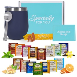 Tea Gift Sets for Tea Lovers Women and Men | Tea Gifts | Tea Gift Set | Tea Sets for Women | Tumbler | 15 Unique Teas | 10 Honey Straws | Gift Box Tea Set (Decaffeinated)