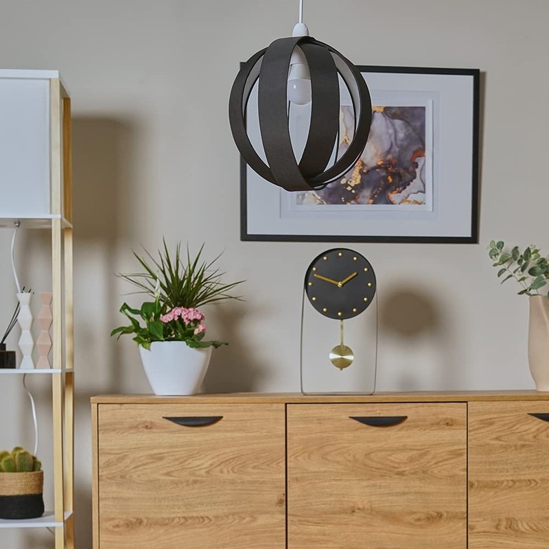 MiniSun Modern Black Fabric Cocoon Globe Style Ceiling Pendant Light