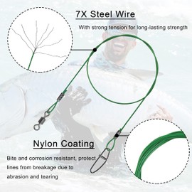 High Strength Fishing Leaders,Fishing Lure Wire Trace Anti-bite Heavy Rig Fishing Leaders Swivel Snaps Saltwater Fishing Connector 20pcs 50cm 150lb