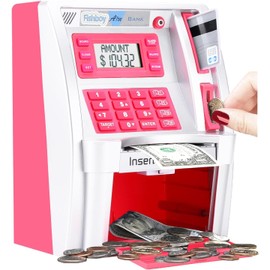 2023 Upgraded ATM Piggy Bank for Real Money for Kids Adults with Debit Card, Bill Feeder, Coin Recognition, Balance Calculator, Digital Electronic Savings Safe Machine Box