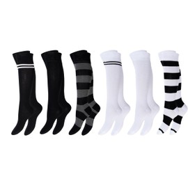 BestSale247 Girls' Women's Knee Socks (6 Pairs) Striped Colourful Stockings with Comfort Waistband, 6 pairs / black and white, 35 - 38