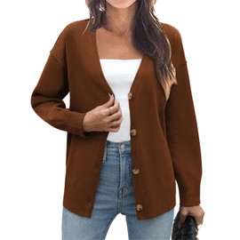 Zeagoo Women's Oversized Button Cardigan Sweaters 2025 Fall Open Front Lightweight Cardigans V Neck Loose Knit Outwear Coffee