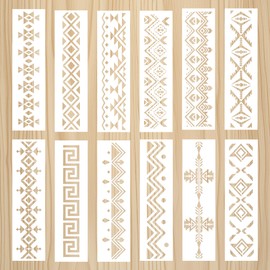 Stencils Painting Wall Aztec Tribal - 12 Pcs Boho Corner Borders Pattern Stencil Reusable Templates for Painting on Wood Drawing Canvas DIY Craft Home Decor Wall Art