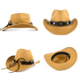 TOLASTO Western Cowboy Hat for Men Women - Adjustable Buckle Band, Wide Brim Vintage Fedora, Shapeable Unisex Bush Hat for Derby Party & Outdoor, Khaki