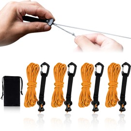 4 Pack Guy Lines-Ultralight Tent Cords with Locking Carabiner Clip, 2mm 100% Nylon Guylines Ropes for Outdoor Camping Tent Tarp,Climbing,Hiking Backpacking (Orange)