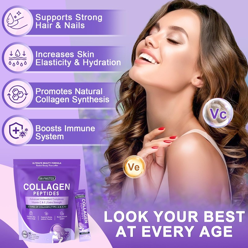 DRFOSTER Collagen-Peptides-Powder-Packets - Multi Type I II III V X
